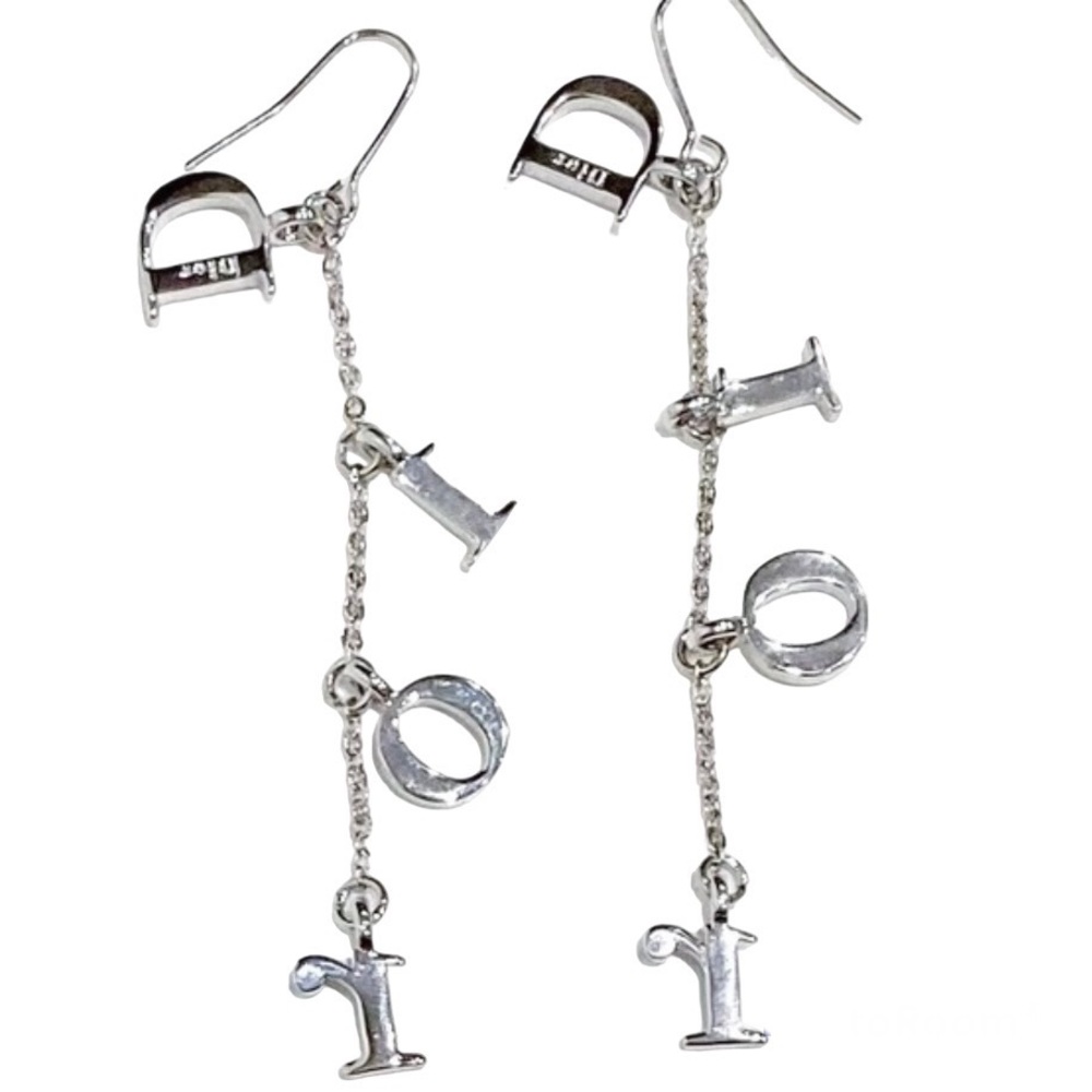 VINTAGE DIOR GALLIANO Silver Rhinestone Drop Earrings Oblique “D1OR” Swarovski - Picture 5 of 12